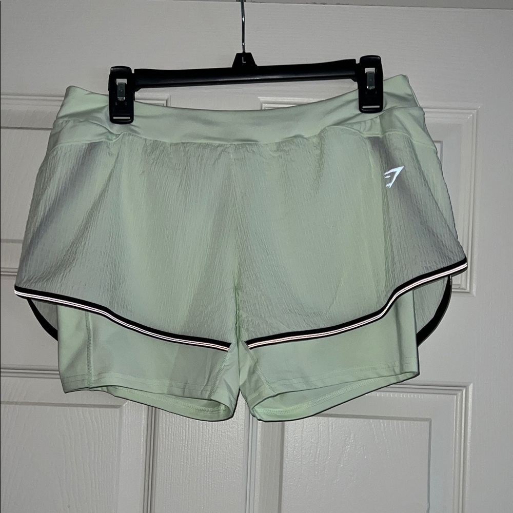 Gymshark Light Green Athletic Shorts 2 in 1 w/ Pocket